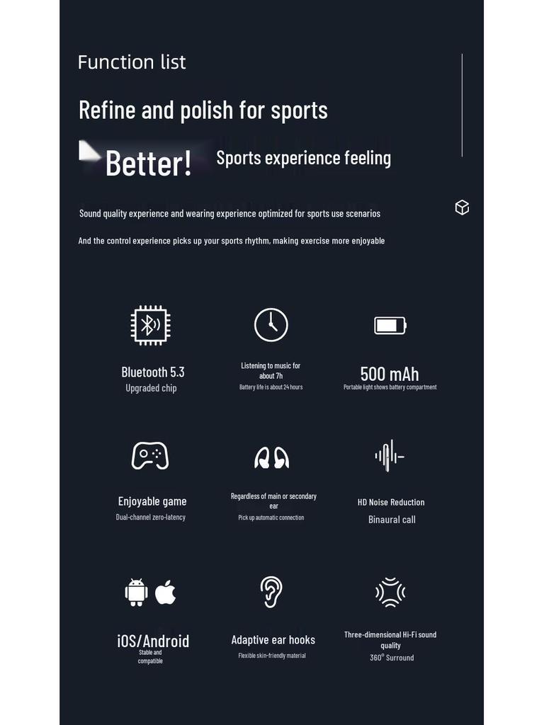 Прочные спортивные Bluetooth 5.4 наушники: Комфорт, Высококачественный Звук и Увеличенное Время Работы от Батареи