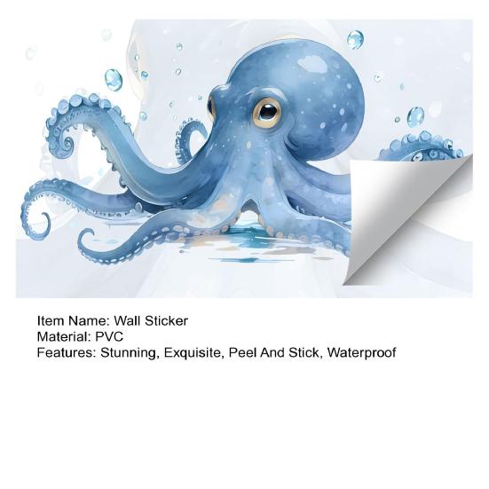Large Blue Octopus Wall Sticker Ocean Animal Wall Decal Peel And Stick Art Mural for Bathroom Kitchen Living Room Summer Wall