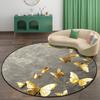 3D Golden Butterfly Rug Living Room Sofa Area Carpet Non-slip Tea Table Cloakroom Lounge Rugs Decoration Bedroom Round Floor Mat
