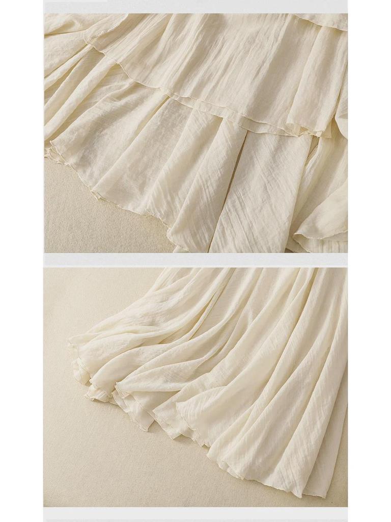 Юбка А-силуэта из тонкого хлопка с оборками и эластичным поясом - в японском и корейском стиле