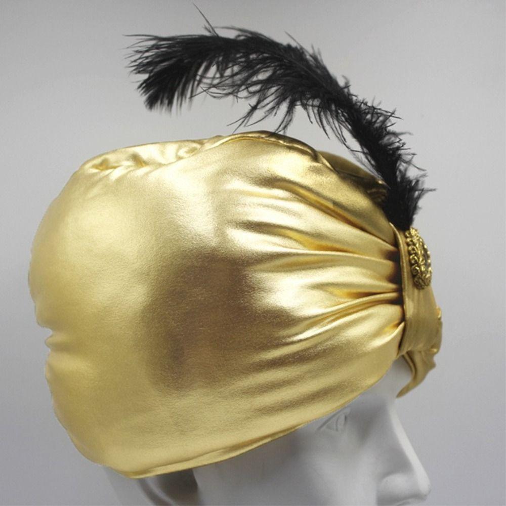 Novelty Dress Up Arab Pleated Turban Arabian Hats Ethnic Indian Pleated Cap Cosplay Gold Sultan Costume Headwear Halloween