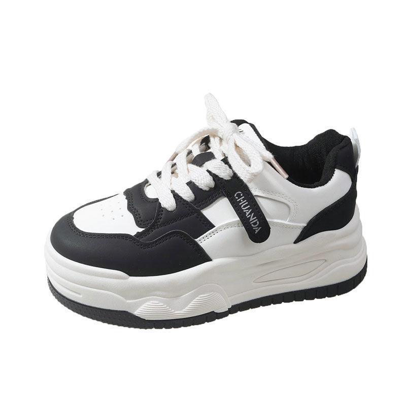 Весна 2025 года, новые женские спортивные универсальные повседневные туфли из мягкой кожи с увеличенным каблуком, белые туфли Super Fire Panda, весна и осень