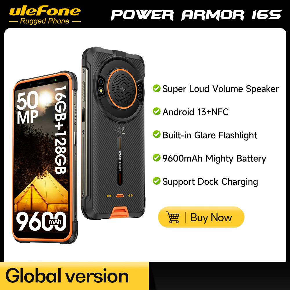 Ulefone Power Armor 16S Прочный водонепроницаемый смартфон Android 13 NFC До 16 ГБ ОЗУ + 128 ГБ 50-мегапиксельная камера 9600 мАч Глобальный 122 дБ Самый громкий динамик