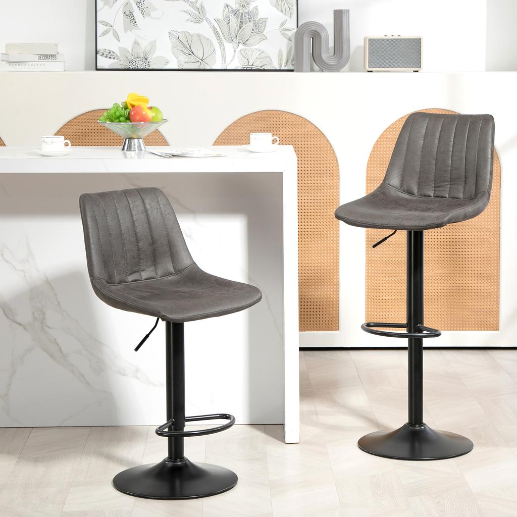 Set of 2 Bar Stools in Retro Design, Incl. Footrest, Height-Adjustable, Gas Lift, Dark Grey