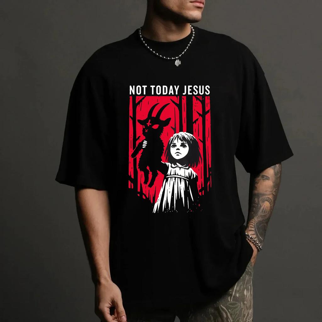 Mens Young Model Crew Neck Shortsleeved Gothic Offset Printing Summer Crew Neck Mens Top Tshirt with Humorous Text Is Hot