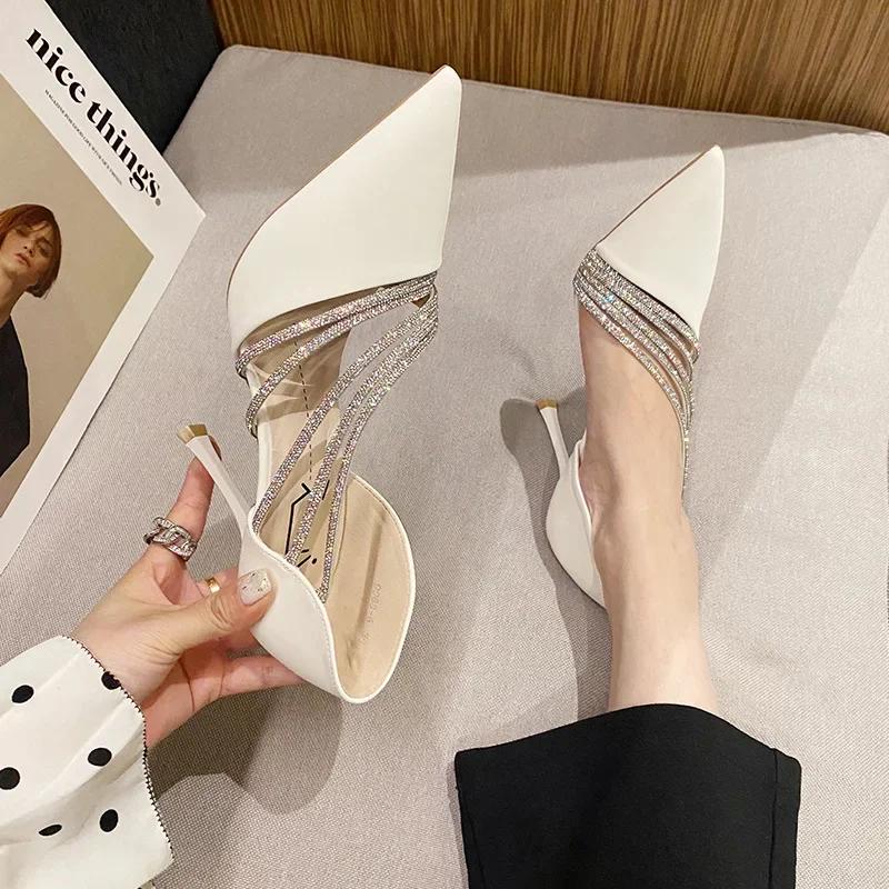 Модные туфли-лодочки с острым носком, женские сексуальные туфли на шпильках с кристаллами для вечеринок, свадебные туфли на высоком каблуке из замши для женщин, модные дизайнерские туфли для офиса и работы
