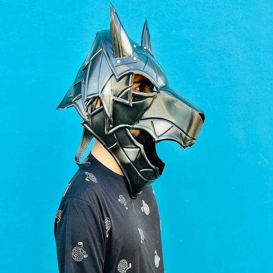 Средневековый шлем великого волка, почерневшая сталь 18 калибра, подарок на Хэллоуин, рождественский подарок, декор для стен, подарок