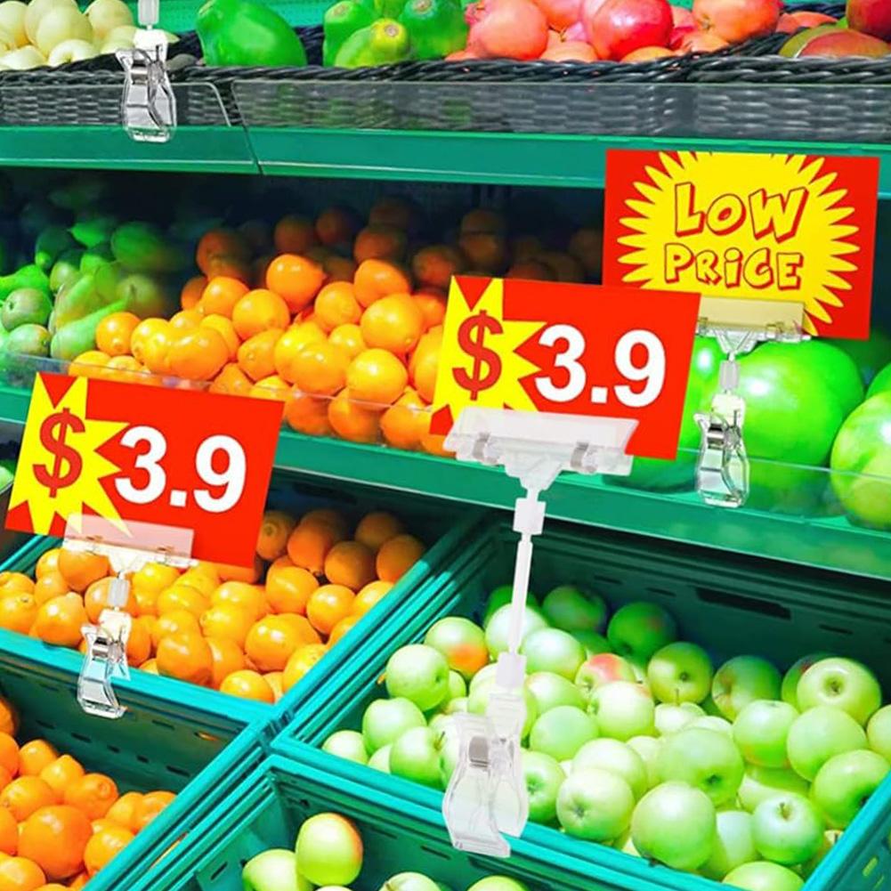 25 шт. Пластиковый держатель для табличек, клипса, прозрачная клипса для ценников, вращающиеся двусторонние зажимы для дисплея для торговых стеллажей, корзин или карточек