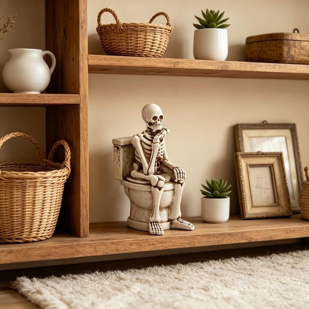 Vintage Halloween Skeleton Statue Gothic Mini Toilet Skeleton Sculpture Home Decor