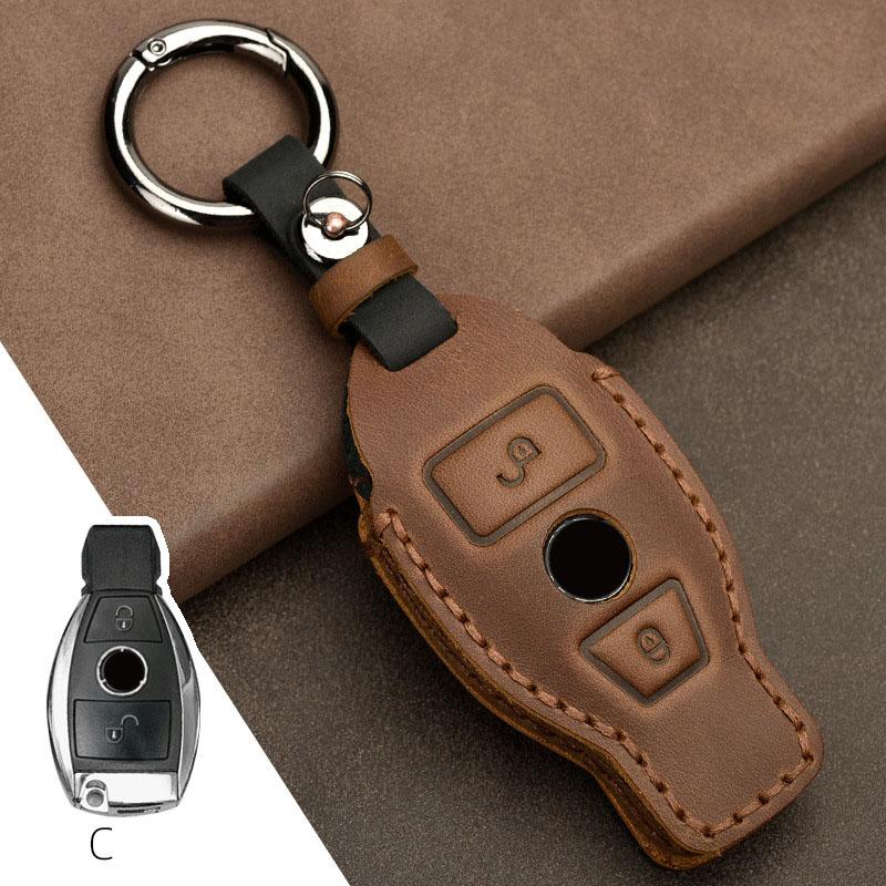Leather Car Key Case Cover For Mercedes Benz W211 W204 A B R G Class GLK GLA GLC GLR W210 W176 W202 W463 Accessories Protector