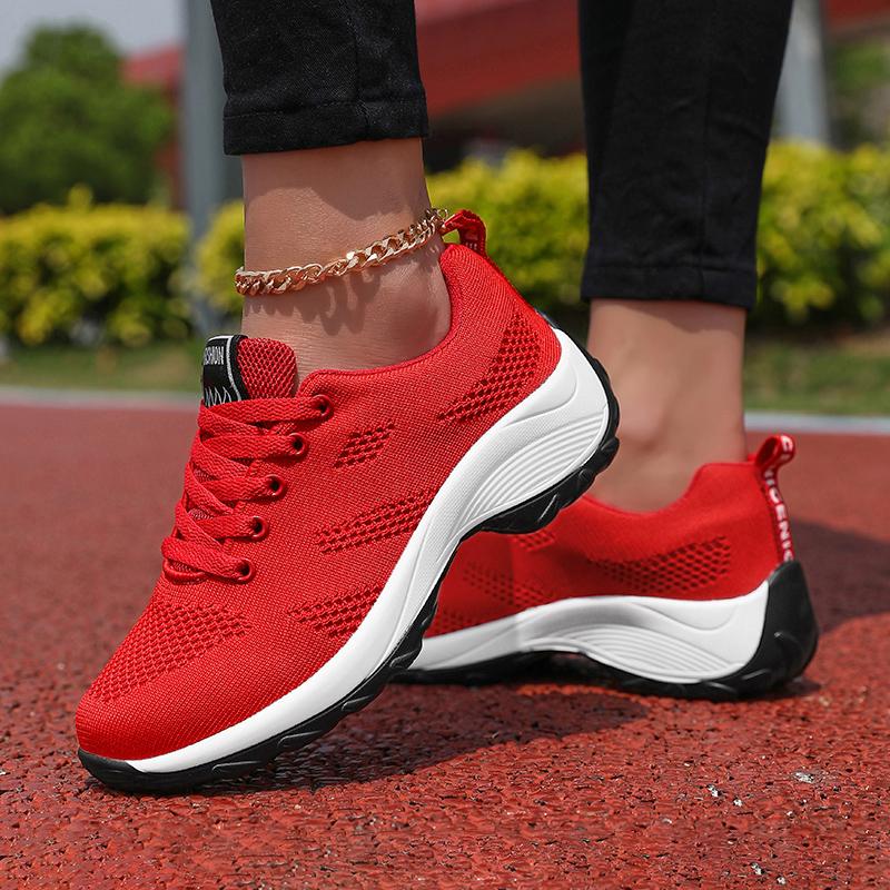 2024 женские повседневные кроссовки для бега на открытом воздухе, противоскользящие модные летние кроссовки на платформе со шнуровкой, дышащая сетчатая прогулочная вулканизированная обувь