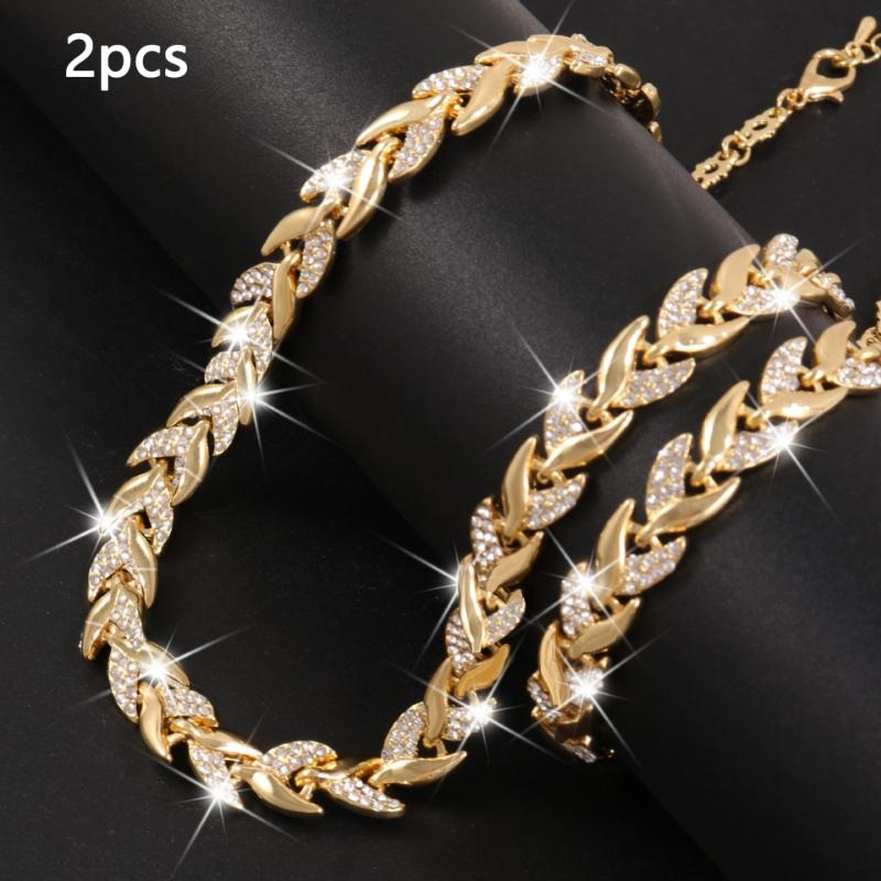 Комплект браслет и ожерелье, элегантный дизайн, инкрустированный стеклом и стразами, ювелирный набор «рыбий хвост», подходит для женского осенне-зимнего банкета и повседневной носки