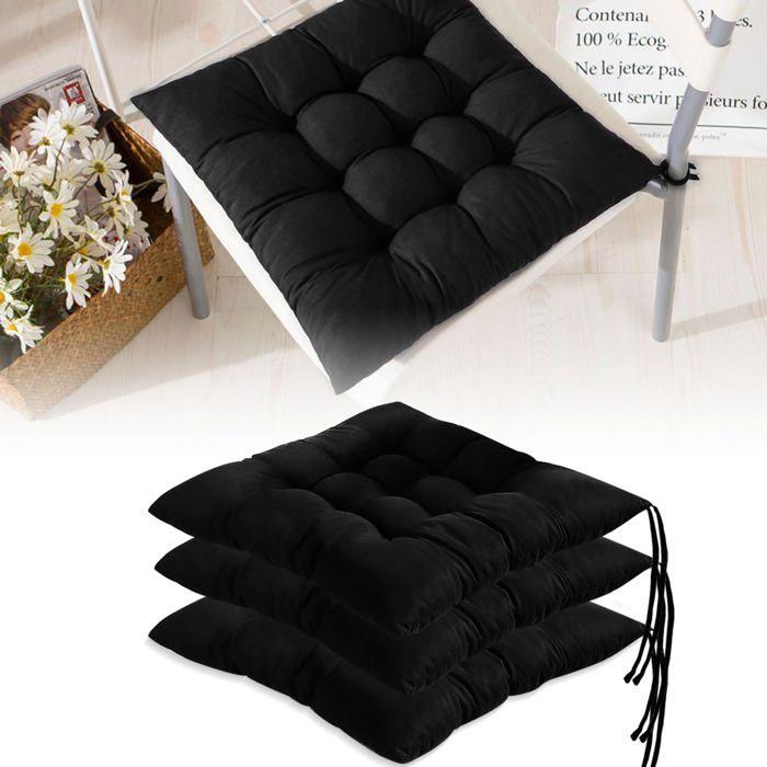 Coussin de chaise - AIMOONSA - 40 x 40 cm - Noir - Lot de 4 - Ficelles de maintien