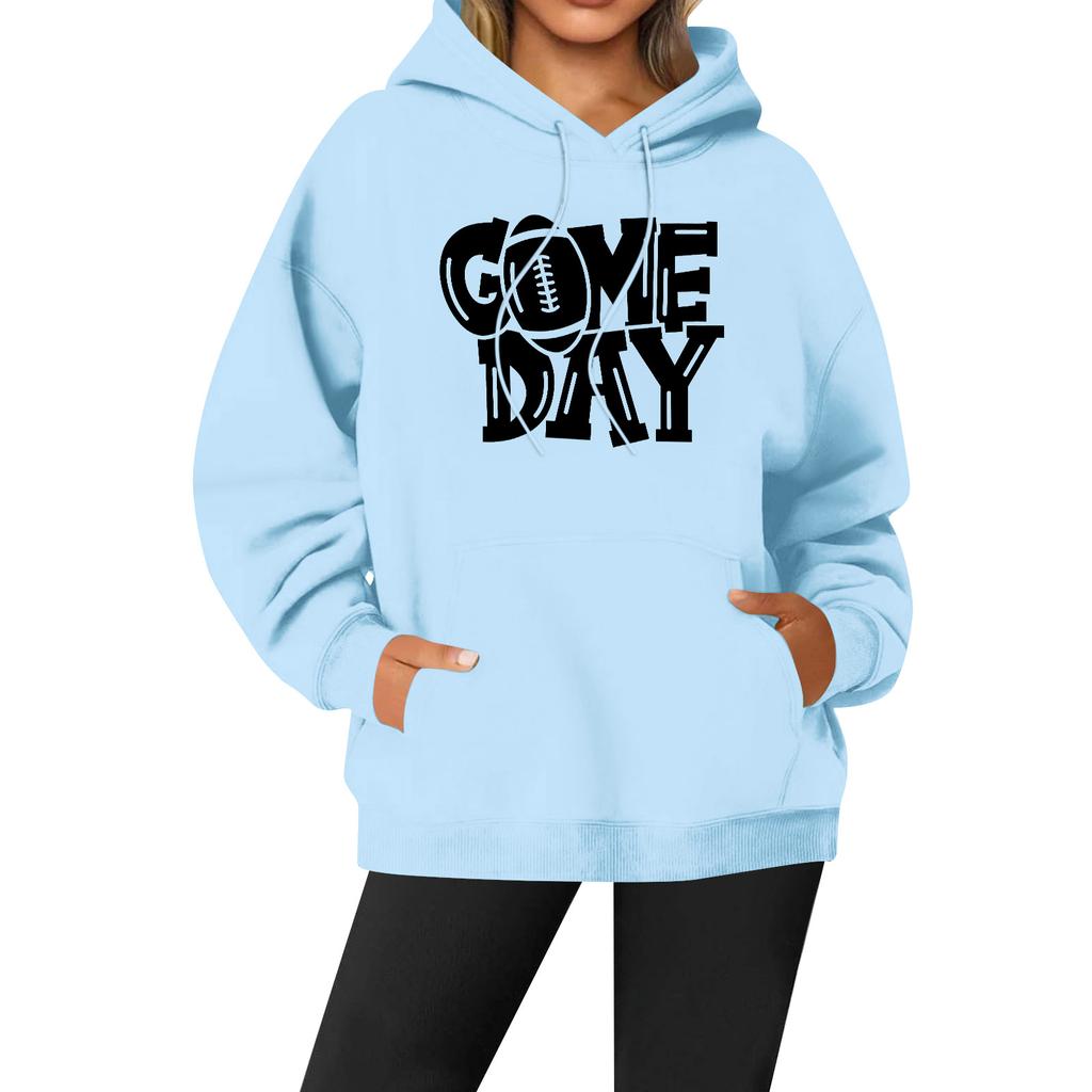 Женская повседневная модная однотонная толстовка с капюшоном и принтом регби с длинными рукавами