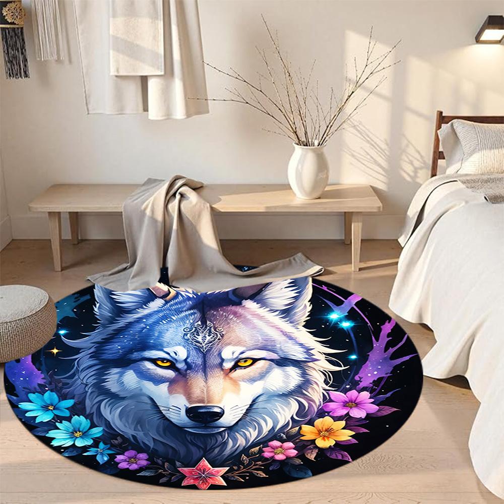 Wolf Round Carpet Design for Study room Decorate room Playrooms Game Room Anti-slip Round Rug Anime Office Decor Birthday Christmas Gift