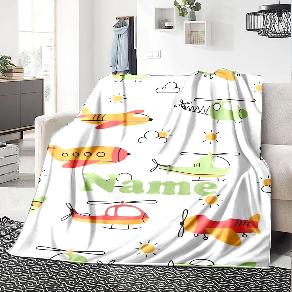 Custom Name Cute airplane Theme Printed Blanket - Perfect for Couch, Bed, Travel & Outdoor Use | Machine Washable, Cozy & Durable.