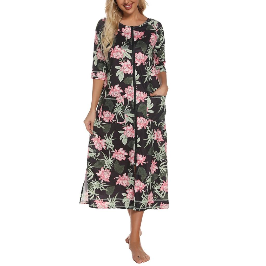 Женская пижама на молнии, платье для беременных с рукавом 3/4, ночная рубашка для кормления грудью, платье для беременных