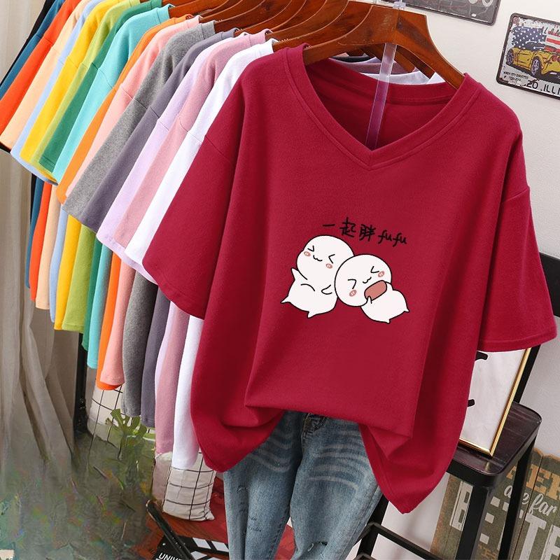 Футболка с коротким рукавом, Свободного кроя, Приталенный топ с V-образным вырезом с принтом для женщин