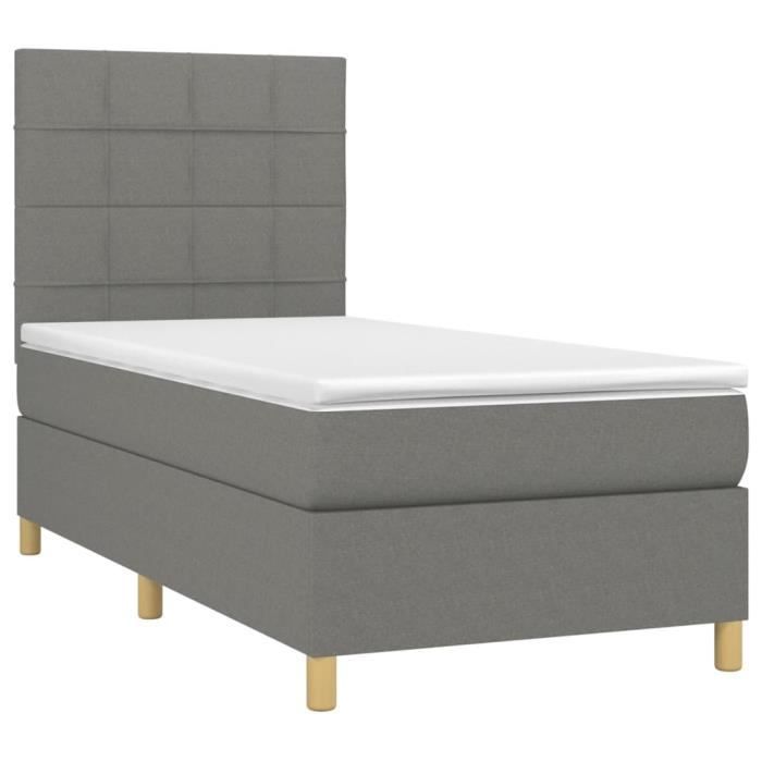 3142306 vidaXL Divan Bed with Mattress Dark Grey 90x200 Cm Fabric