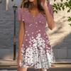 Летняя мода женские V-образный вырез короткий рукав белый маленький цветочный принт платье сексуальные короткие юбки платья