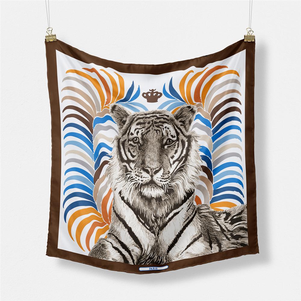 Twill Silk Scarf Woman Giraffe Painting Square Scarves Wraps Bandana Small Hijab Silk Foulards Tie Headband Neckerchief 53CM