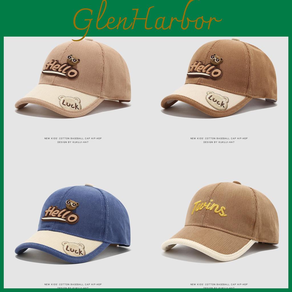 Children Corduroy Cap With Embroidered Letters For Autumn Winter Warmth And Sun Protection