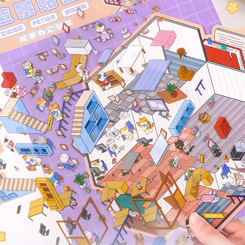 1 комплект мультяшных 3D-наклеек «сделай сам», карманные наклейки для сцен в каюте, наклейки для наклеивания, большие миниатюрные наклейки для сцен, подарки на день рождения