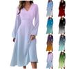 Women's Autumn And Winter Casual Fashion V-neck Long Sleeve Gradient Print Long Dress