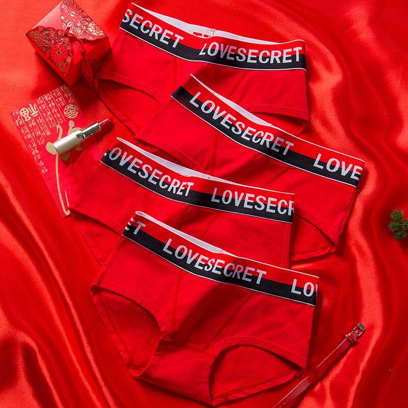 4Pcs/Set Women Panties Cotton Lucky Red Intimates Fashion Underpants Ladies Underwear Briefs
