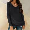 Women's Shirt V-Neck Casual Top With Pocket Fashion Solid Color Long Sleeve