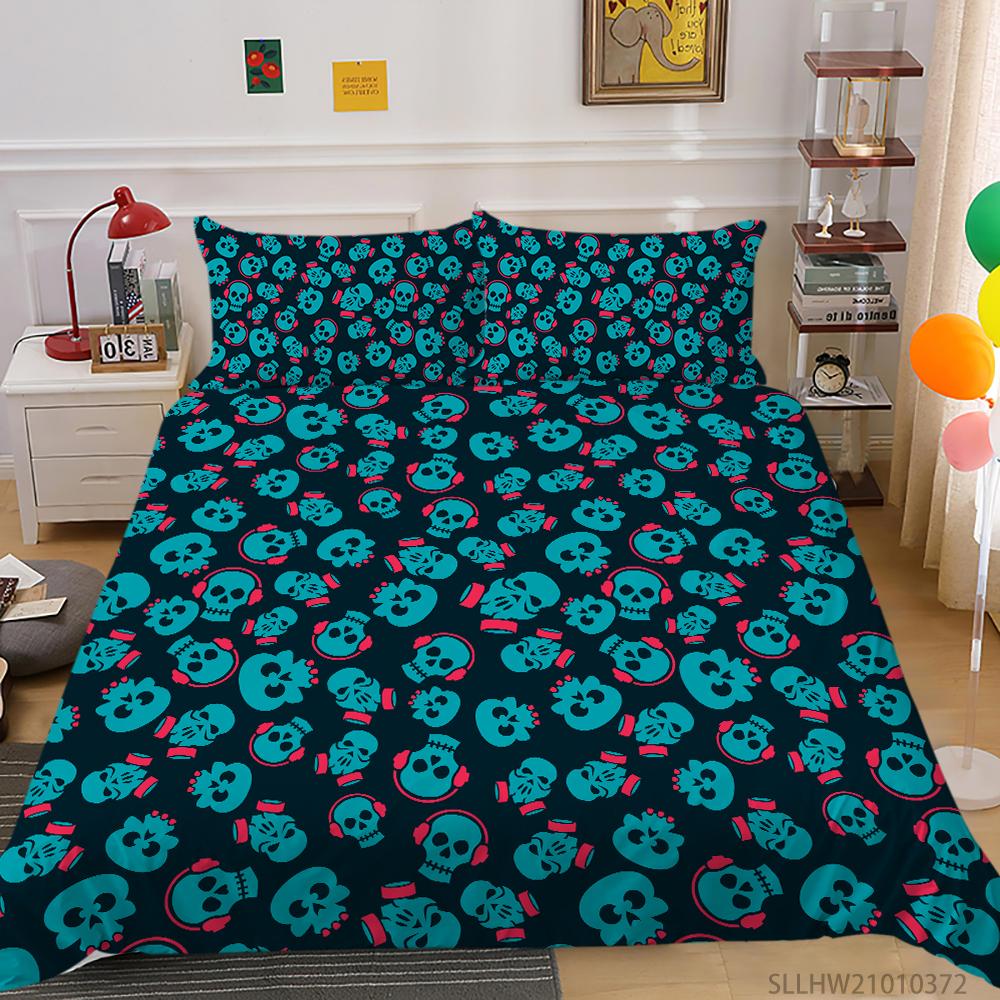 Постельное белье с принтом в виде головы черепа, односпальная двуспальная кровать, полноразмерная персонализированная наволочка с темным узором и пододеяльник 2 или 3 удобных украшения для дома