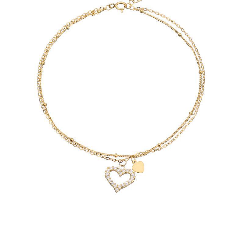 Banyan Tree S925 Silver Double Heart Anklet with Micro Diamonds - Fashion Trendy Peach Heart Anklet for Women, Spring & Summer Accessories.