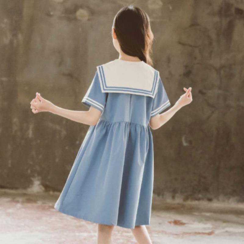 Весна и лето Новое платье принцессы с коротким рукавом и воротником для девочек