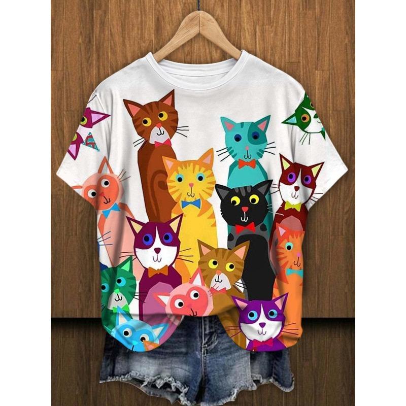 Летняя женская рубашка с принтом теленка, с круглым вырезом и короткими рукавами для поездок на работу, футболки женские