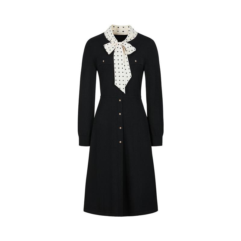 Jiu Zi Annacoco Elegant Polka Dot Tie-Neck Sweater Dress
