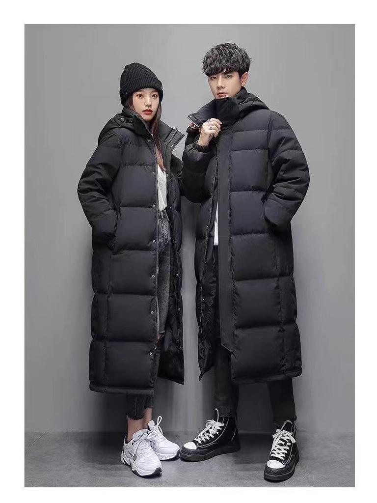Унисекс пуховик выше колена 2025 года с 90% пуха белой утки, зимний парный стиль