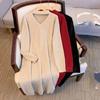 Autumn and Winter Women's Plus Size Hollow V-neck French Trend Solid Color Sweater Skirt Dress