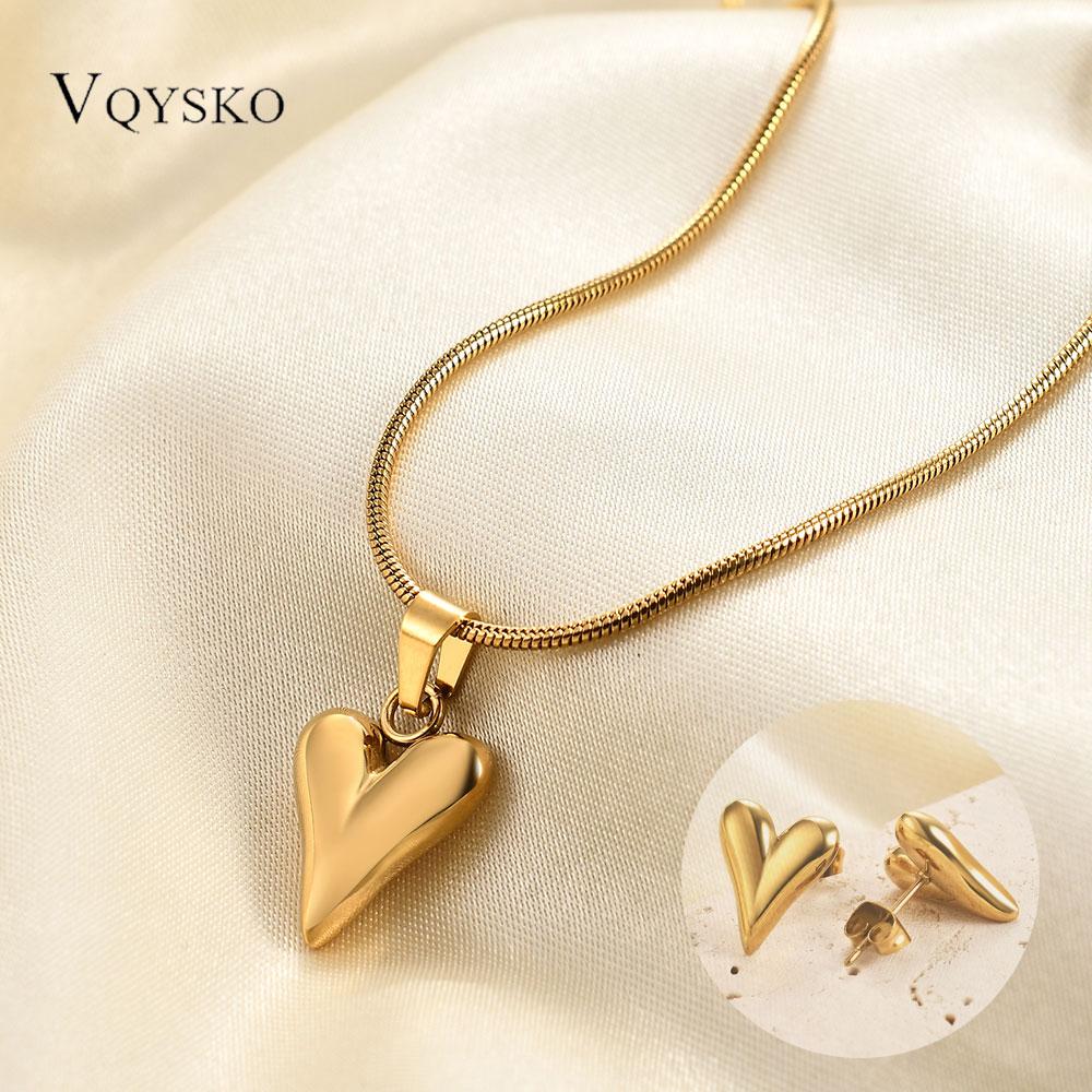 Fashion Stainless Steel Heart Pendant Necklace for Women High Quality Charm Love Necklace Earring Set Jewelry Anniversary Gift