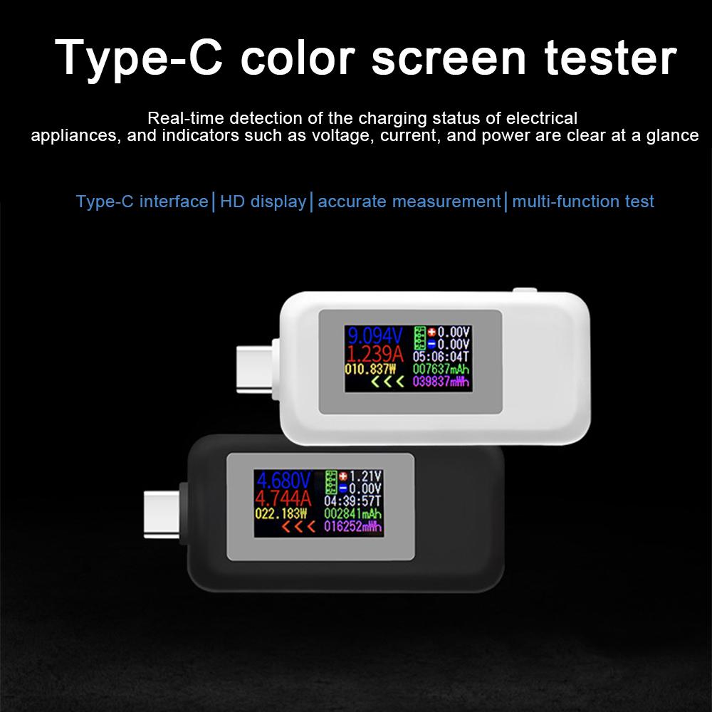 Type-C USB Tester Current 4-30V USB-C Voltage Current Tester Timing Ammeter 10 in 1 USB-C Charging Cable Color screen