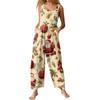 Womens Casual Overalls Jumpsuits Adjustable Straps Sleeveless Print Comfy Rompers With Pocket