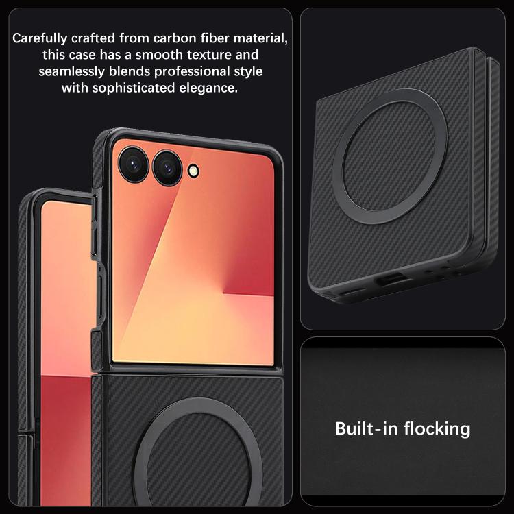 Carbon Fiber MagSafe Phone Case For Galaxy S25 Ultra 5G, Carbon Fiber Leather Magnetic Ring Anti-Drop Lens Protection Protective Cover