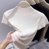 Soft Half-High Neck Knit T-Shirt: Women's Short-Sleeve Slim Fit, Perfect for Spring and Autumn.