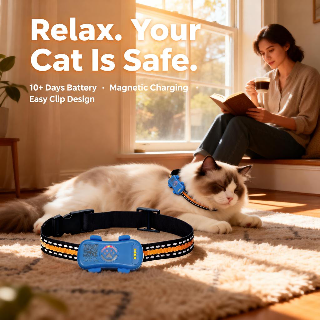 4G GPS Cat Dog Tracker Global Real-Time Pet Locator with SIM, WiFi Home Mode, Geo-Fence Alert, Lost Pet Finder, 10+ Days Battery