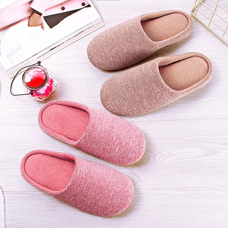 Унисекс удобные противоскользящие хлопковые тапочки однотонные домашние туфли на плоской подошве из пены ЭВА, теплые в помещении
