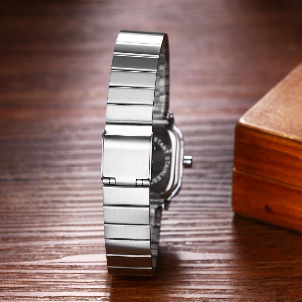 Cute Square Stainless Steel Strap with Adjustable Quartz Fashion Watch Perfect for or as a Gift for Her Women's Watch, Waterproof Length, Movement, -