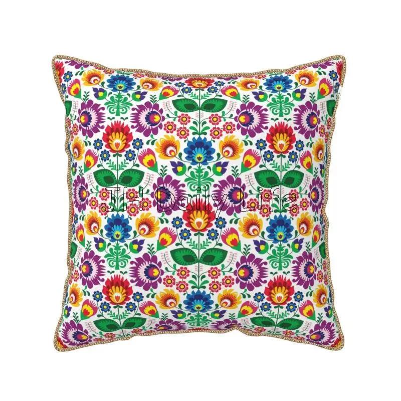 Poland Polish Florals Folk Art Flowers Soft Velvet Throw Pillow Case x Inch Pillow Cover for Home Sofa Couch Bed Car Decor