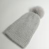 MAIA Fox Fur Pom Pom Beanie Hat - Grey
