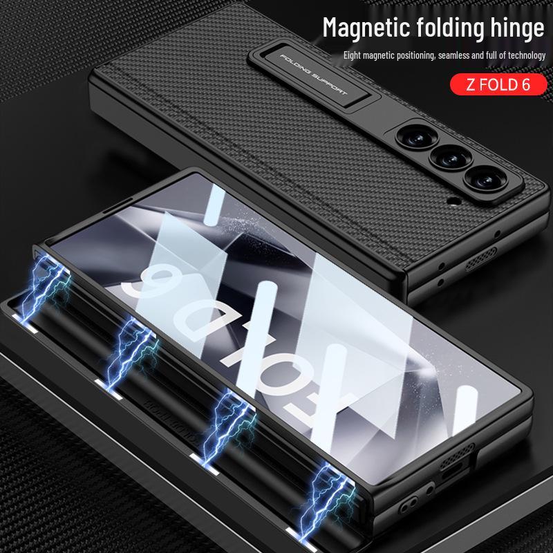 Чехол для Samsung Z Fold6: Гладкая кожа, Магнитная петля, Встроенная защитная пленка для экрана, Креативный трансграничный дизайн