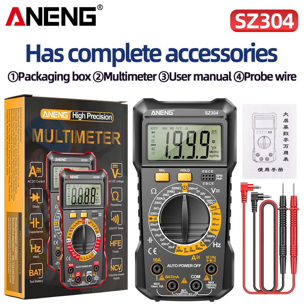 High Precision Professional Multimetro Tester Digital 2000 Counts Multimetes AC/DC Votage Current Resistance Ohm NCV ANENG SZ304