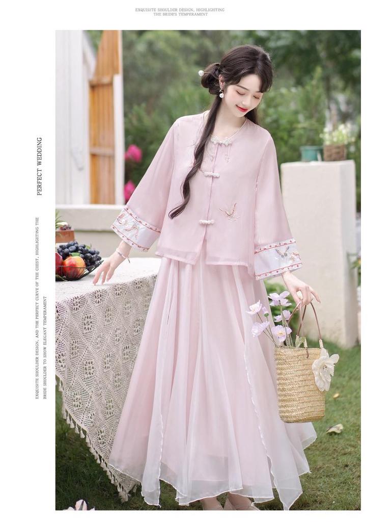 Новый китайский ретро вышитый костюм для чаепития ханьфу для женщин